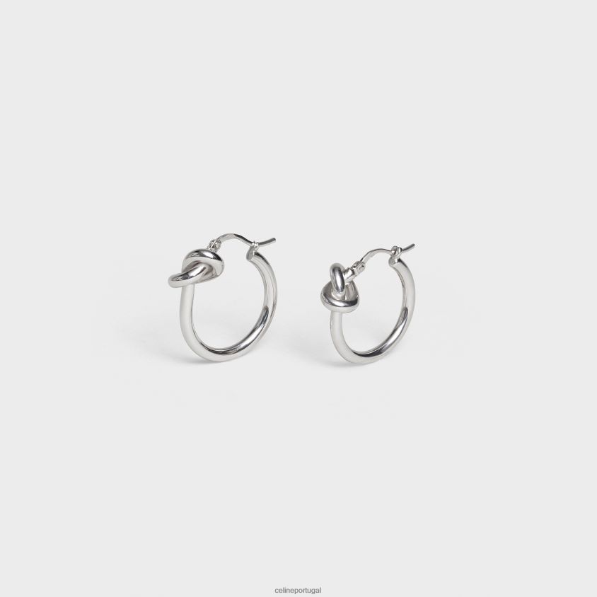 mulheres acessórios CELINE nó pequenas argolas em latão com acabamento em ródio prata T204R1352
