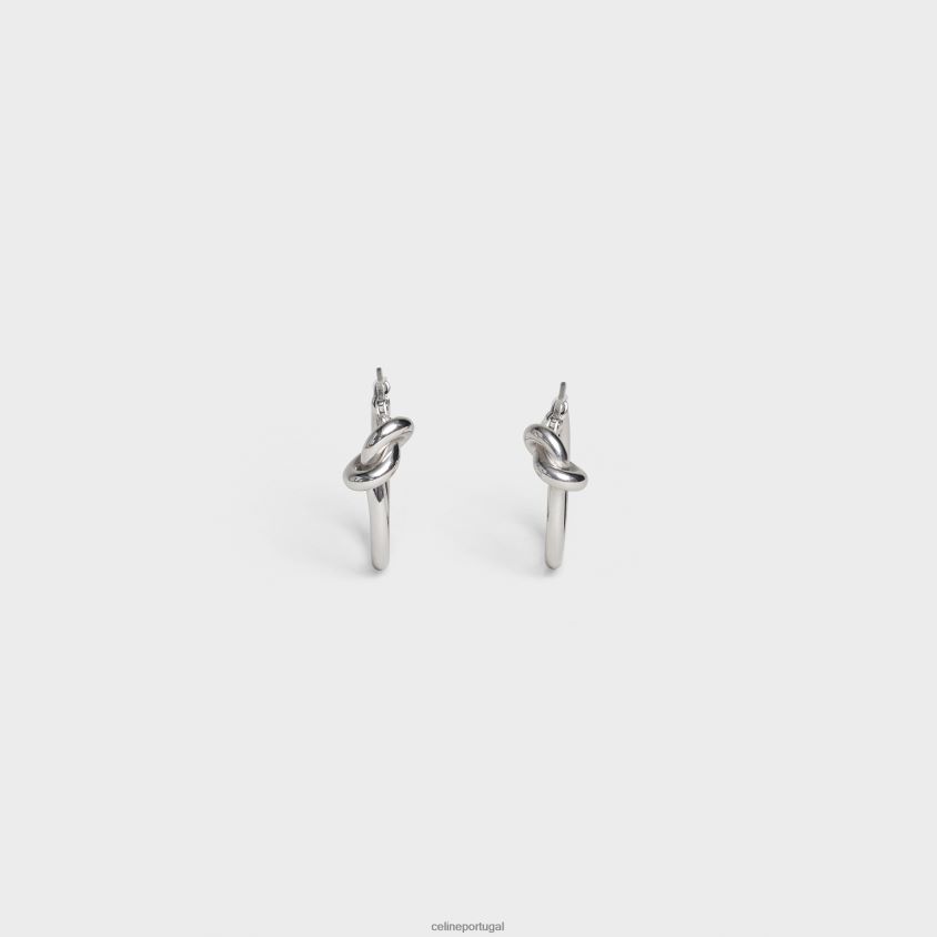 mulheres acessórios CELINE nó pequenas argolas em latão com acabamento em ródio prata T204R1352