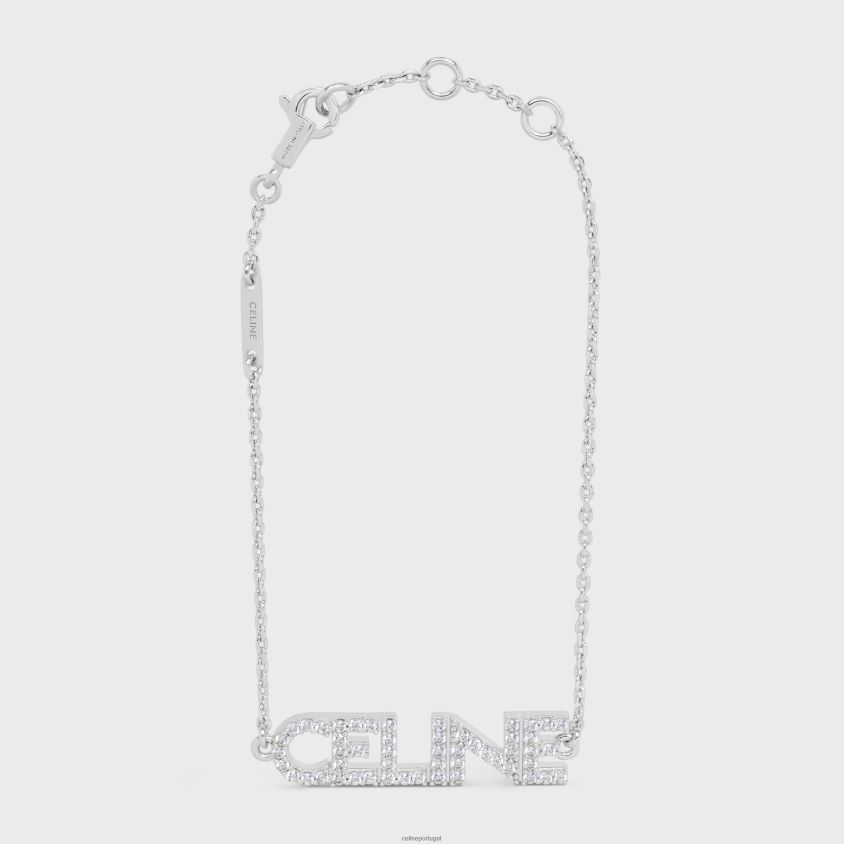 mulheres acessórios CELINE pulseira monocromática de strass em latão com acabamento em ródio e cristais prata T204R1252