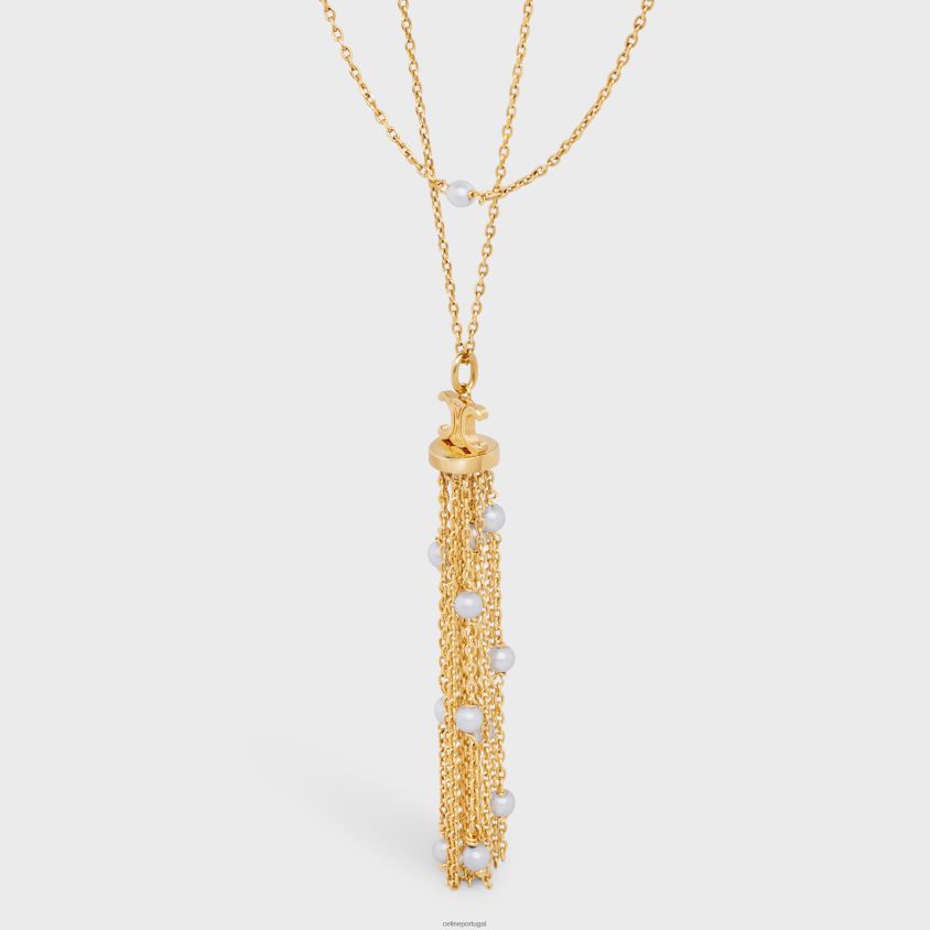 mulheres acessórios CELINE triomphe pérola sautoir em latão com acabamento dourado e pérolas de resina ouro/marfim T204R1280