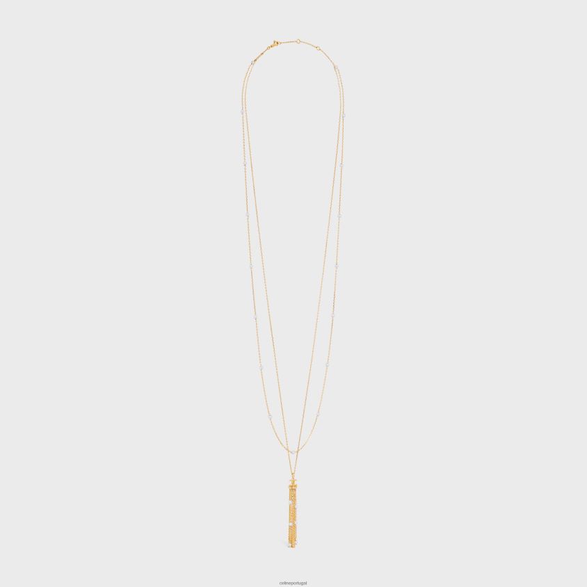 mulheres acessórios CELINE triomphe pérola sautoir em latão com acabamento dourado e pérolas de resina ouro/marfim T204R1280