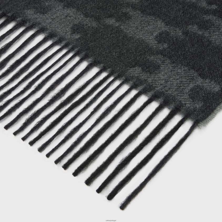 homens acessórios CELINE lenço com franjas em caxemira monograma preto/antracite T204R2261