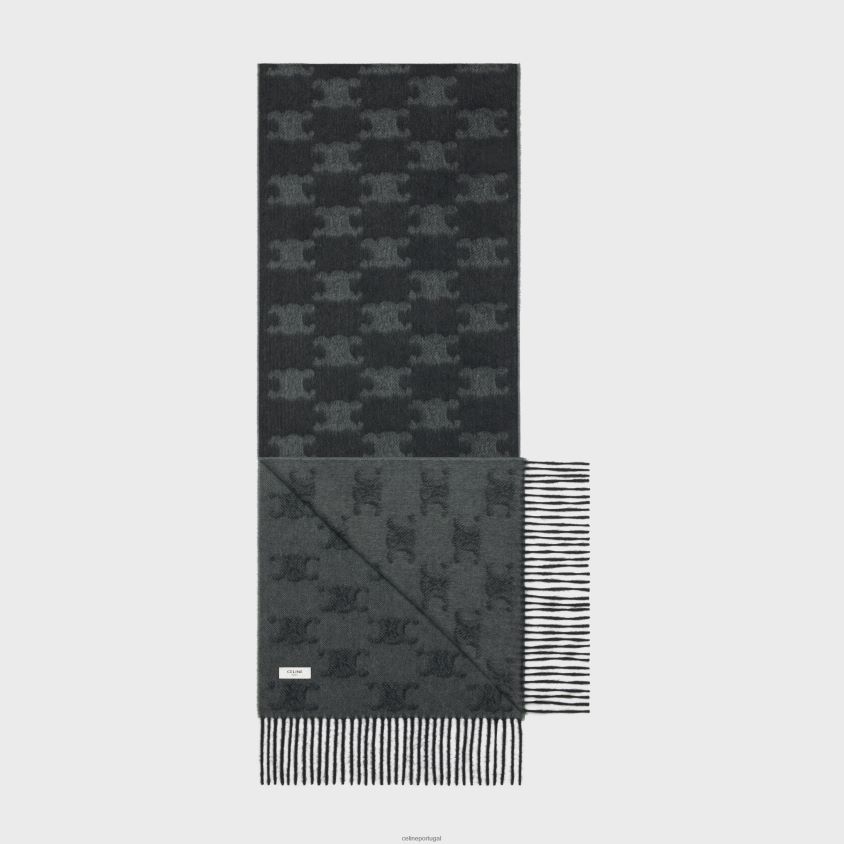 homens acessórios CELINE lenço com franjas em caxemira monograma preto/antracite T204R2261