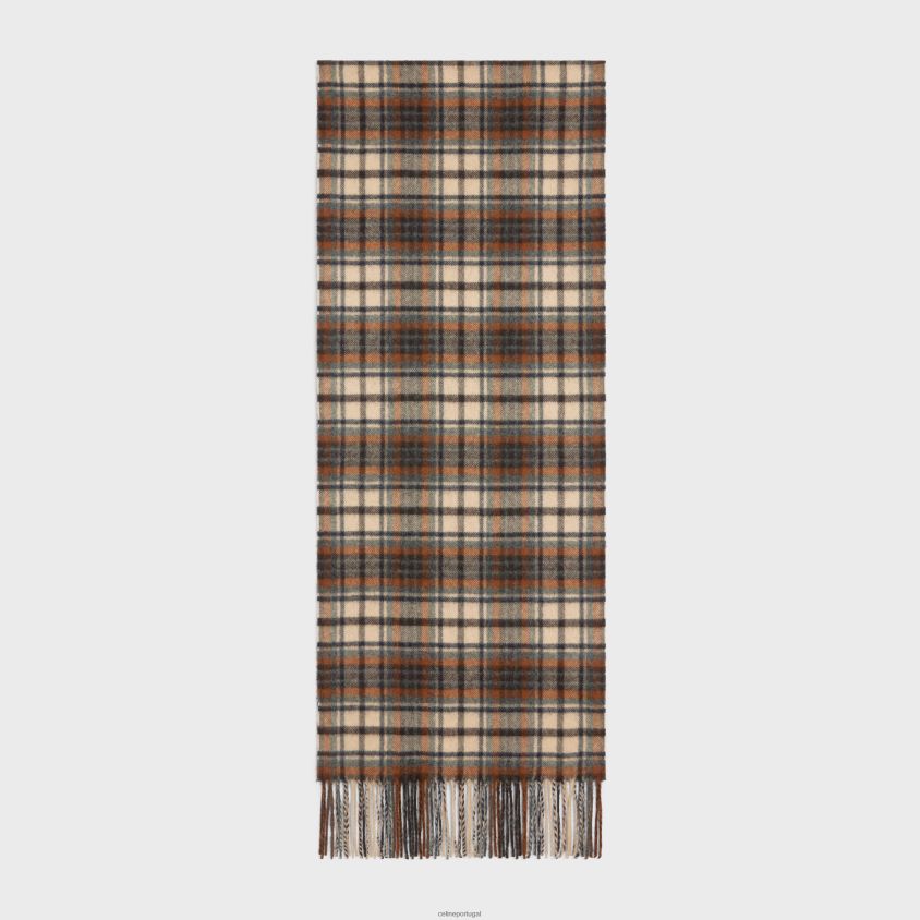 homens acessórios CELINE lenço em cashmere xadrez marrom escuro/laranja T204R2262