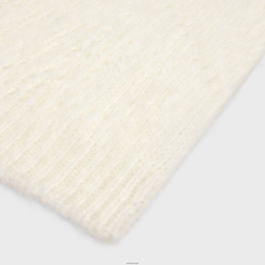 mulheres acessórios CELINE cachecol em lã de alpaca fair isle pointelle off white T204R1175