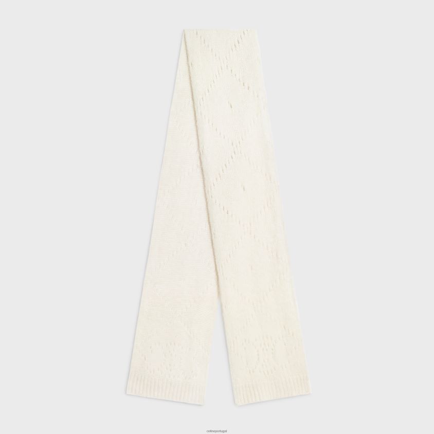 mulheres acessórios CELINE cachecol em lã de alpaca fair isle pointelle off white T204R1175