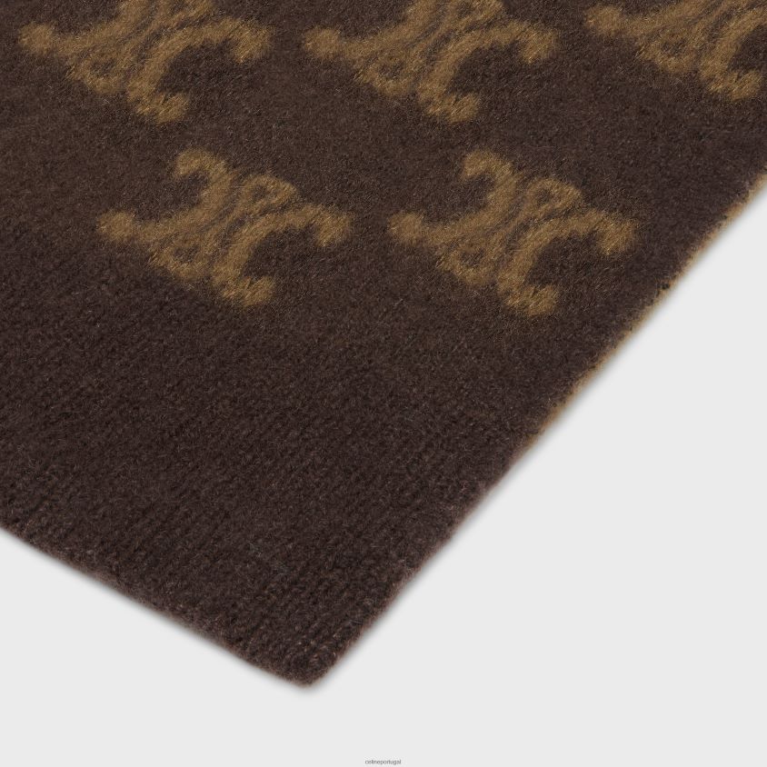 mulheres acessórios CELINE lenço em monograma de lã, caxemira e seda marrom T204R1183