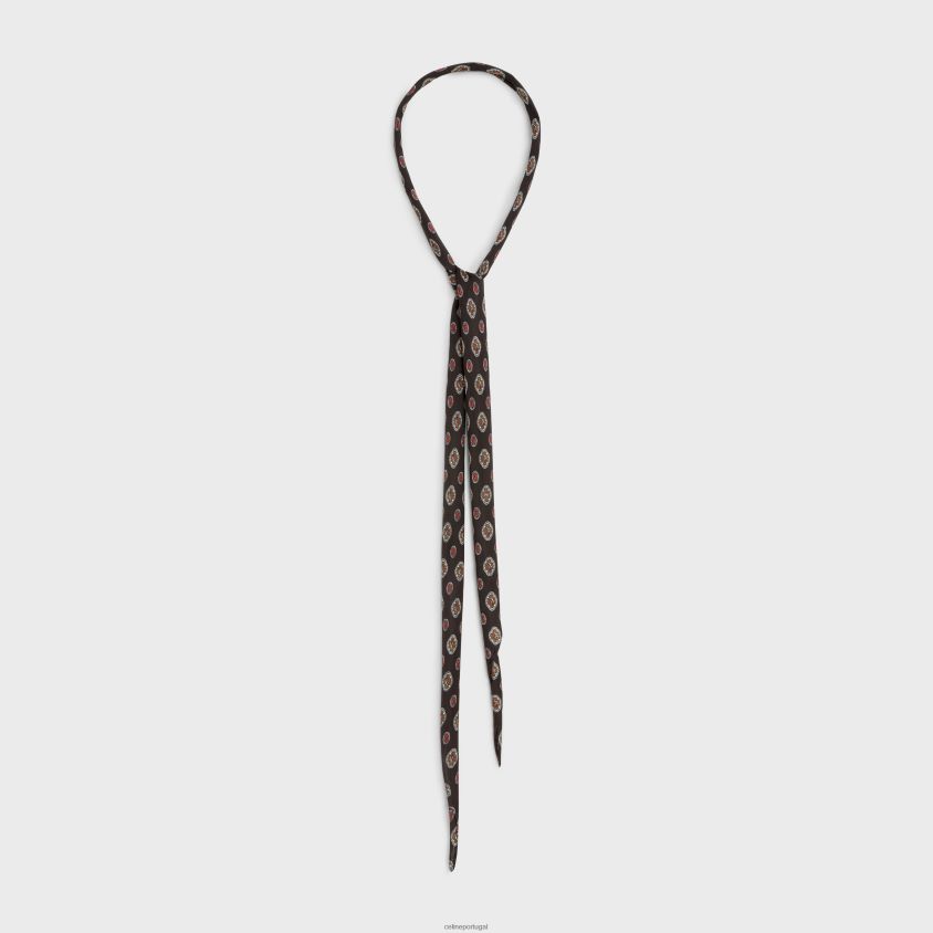 mulheres acessórios CELINE lenço fino biscotto seda charmeuse marrom T204R1221