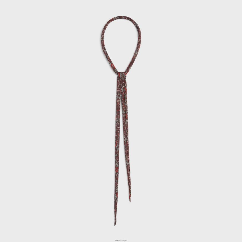 mulheres acessórios CELINE lenço fino caxemira seda charmeuse marrom/bordô T204R1222