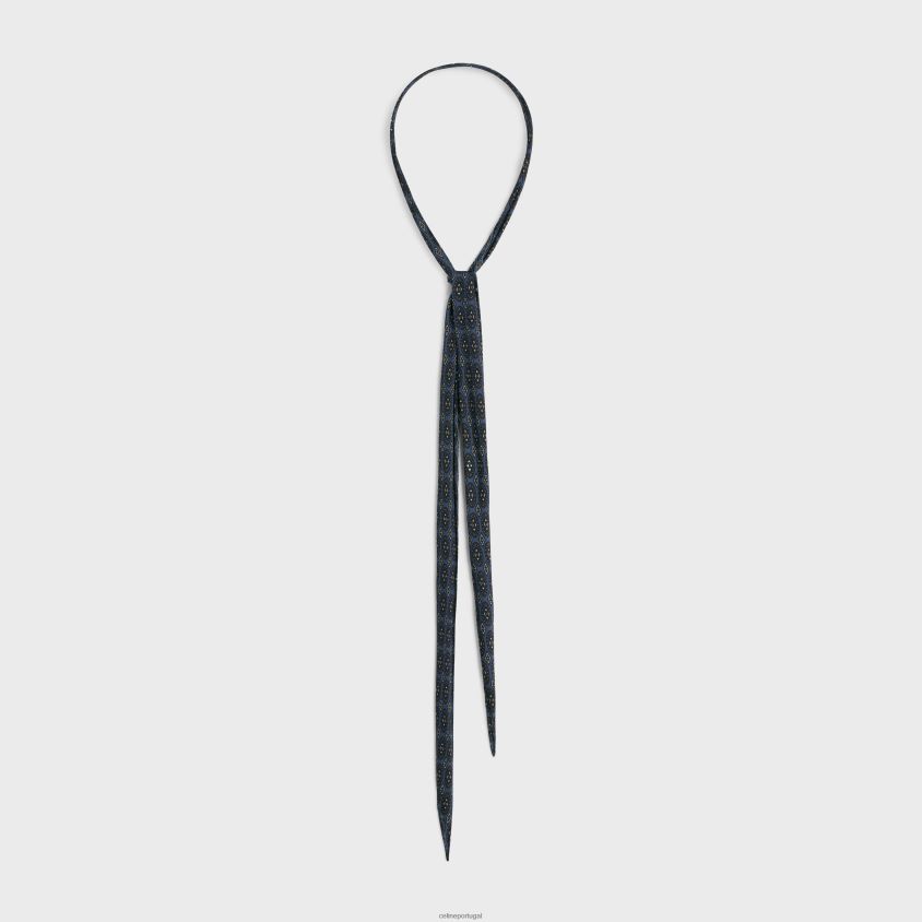 mulheres acessórios CELINE lenço fino em seda barroca charmeuse jeans azul T204R1220