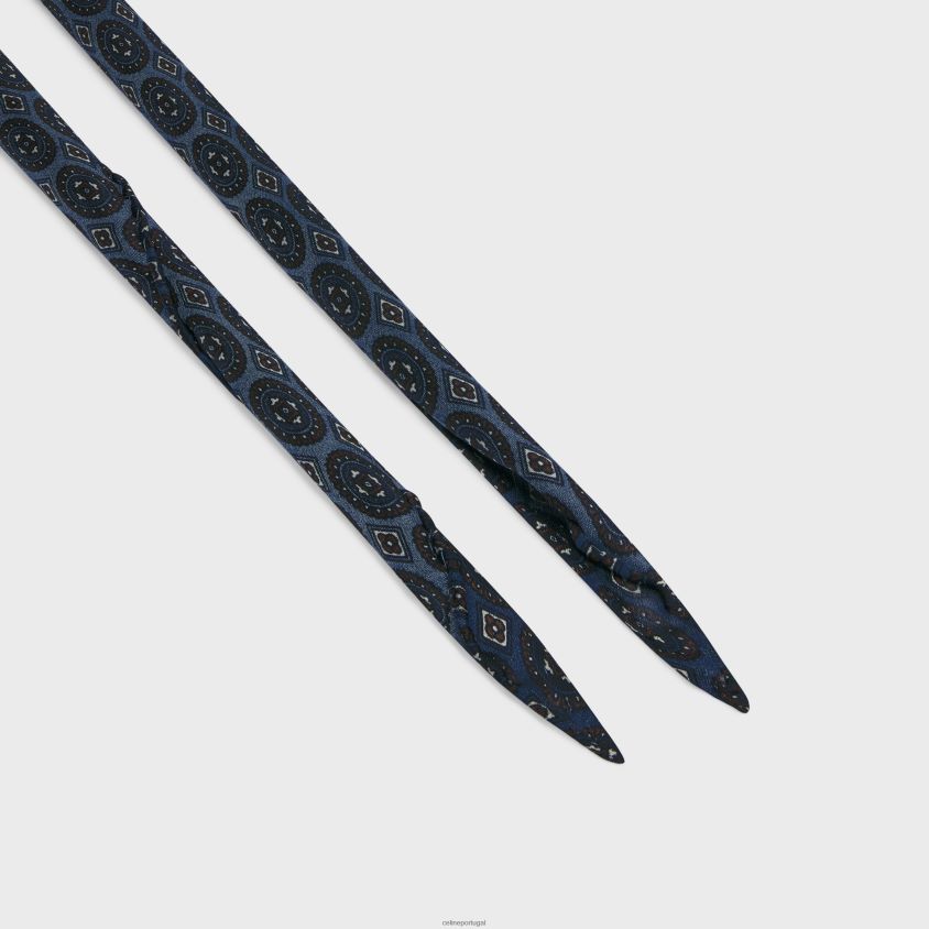 mulheres acessórios CELINE lenço fino em seda barroca charmeuse jeans azul T204R1220