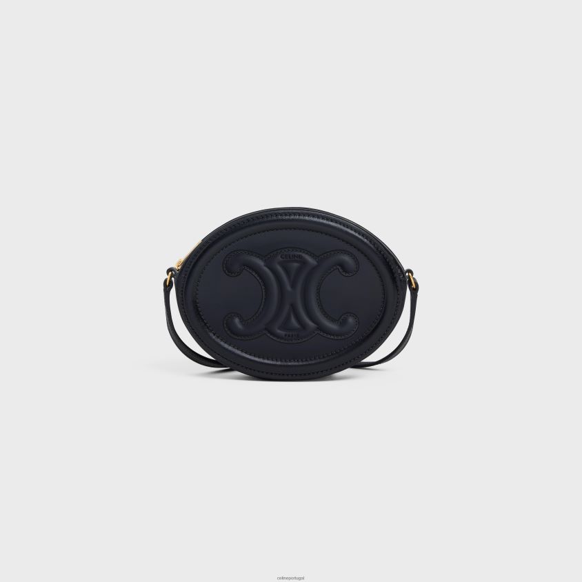mulheres acessórios CELINE bolsa crossbody oval cuir triomphe em couro de bezerro liso preto T204R382