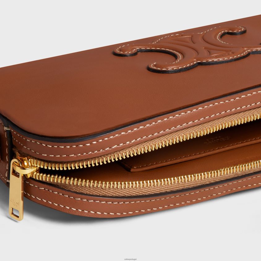 mulheres acessórios CELINE bolsa de ombro mini câmera cuir triomphe em couro de bezerro liso bronzeado T204R378