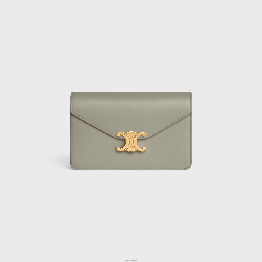 mulheres acessórios CELINE carteira com corrente margo em couro de bezerro brilhante Argila verde T204R349