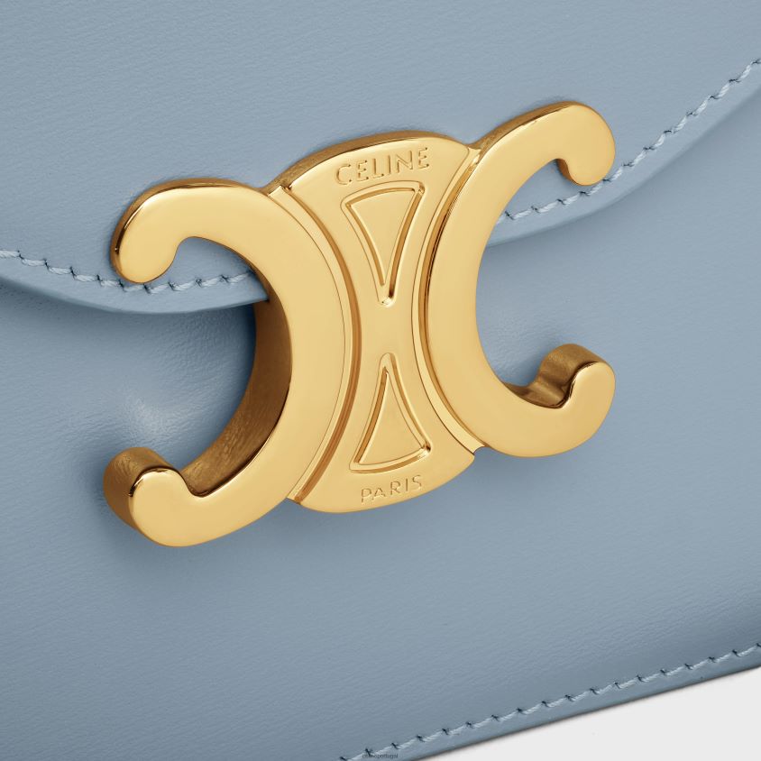 mulheres acessórios CELINE carteira com corrente margo em couro de bezerro brilhante azul acinzentado T204R352