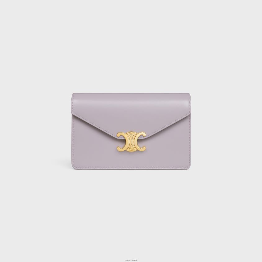 mulheres acessórios CELINE carteira com corrente margo em couro de bezerro brilhante lilás claro T204R354