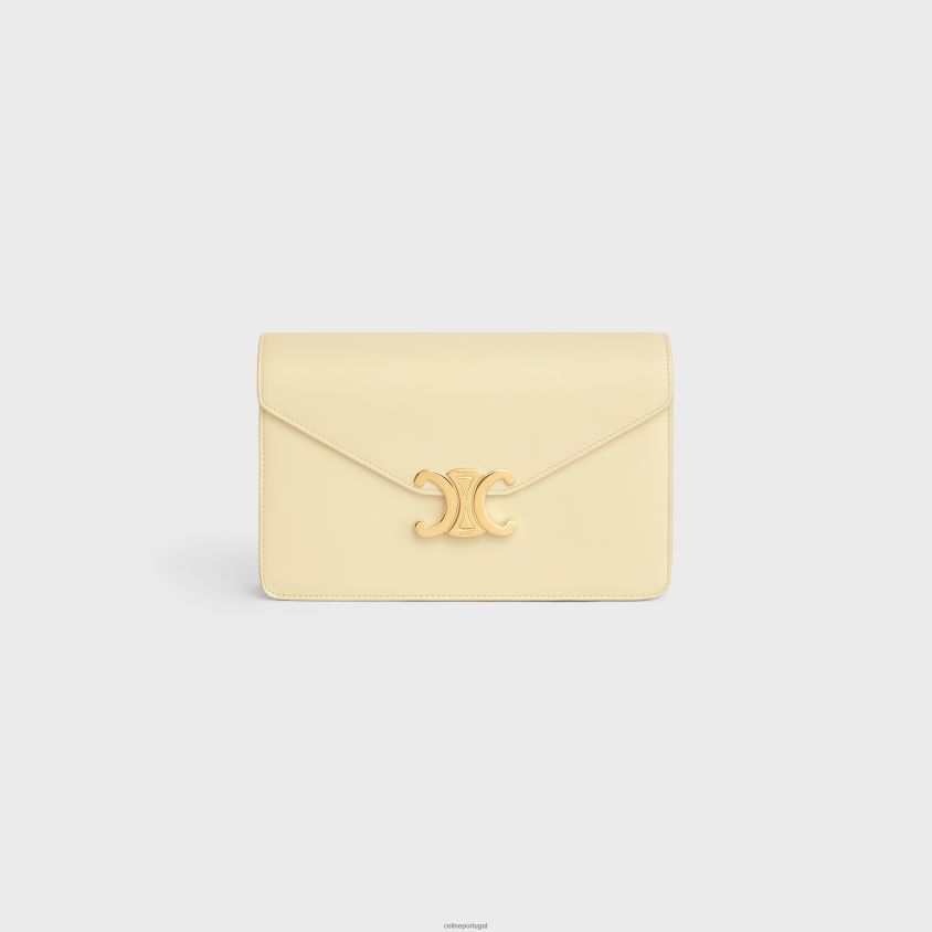 mulheres acessórios CELINE carteira com corrente margo em couro de bezerro brilhante luz solar T204R355