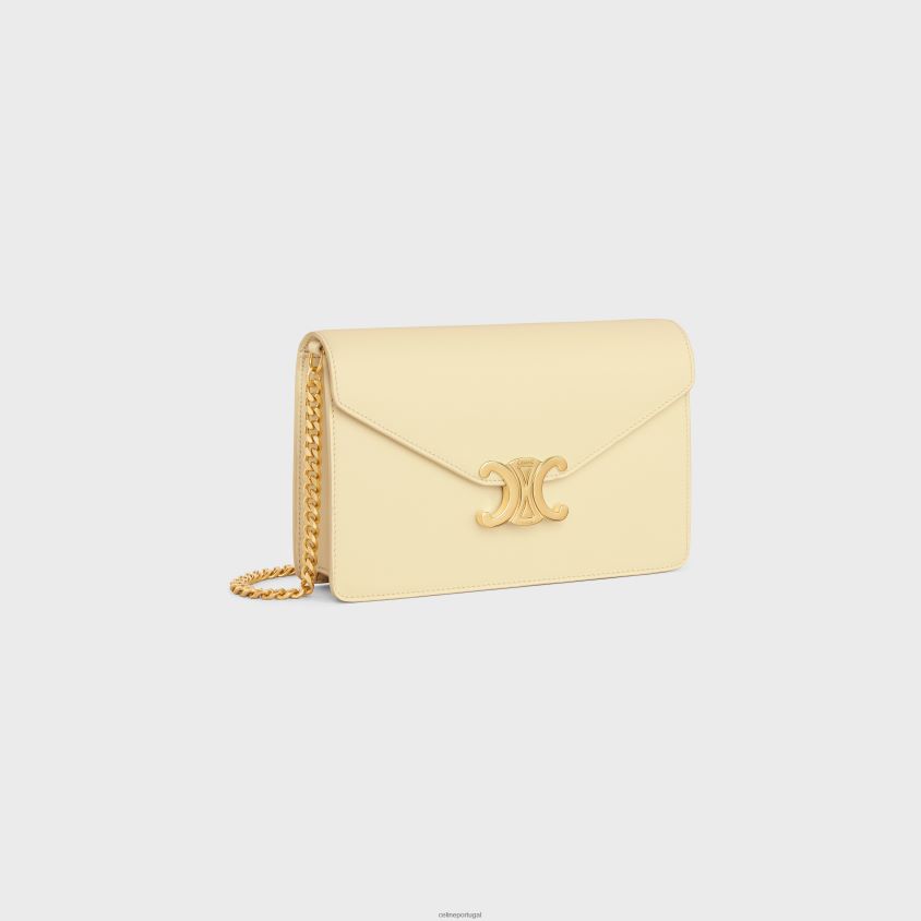 mulheres acessórios CELINE carteira com corrente margo em couro de bezerro brilhante luz solar T204R355
