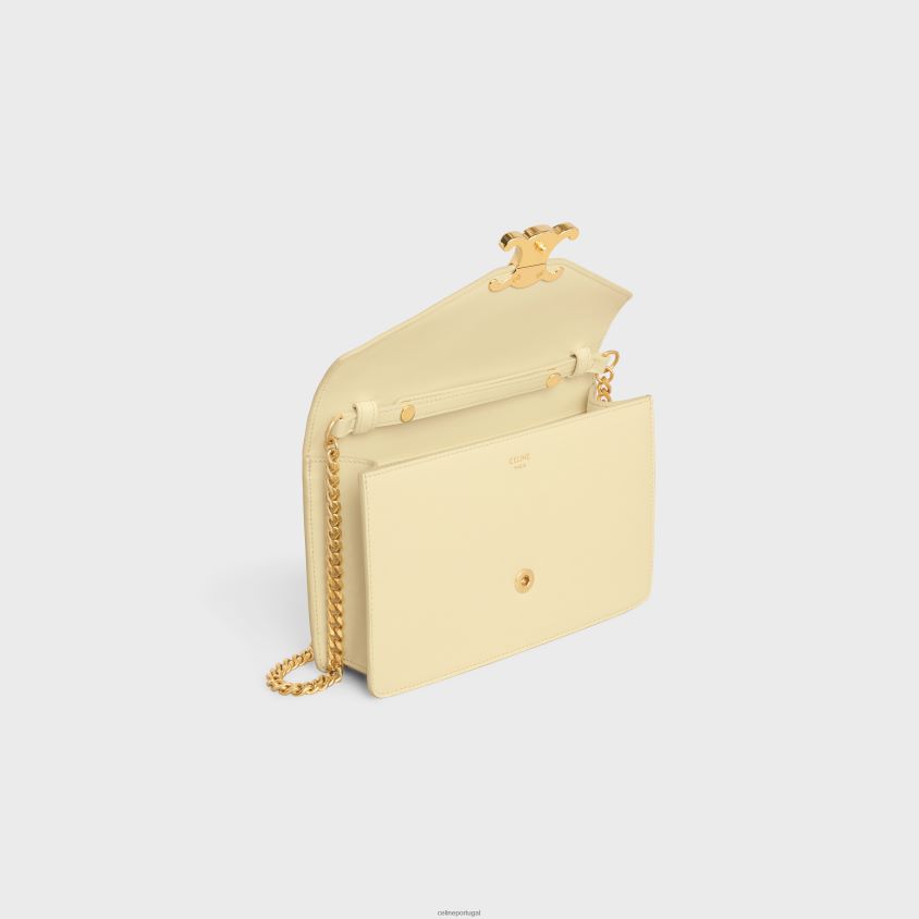 mulheres acessórios CELINE carteira com corrente margo em couro de bezerro brilhante luz solar T204R355