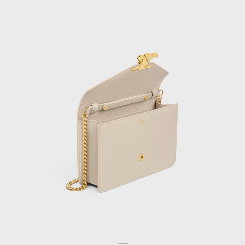 mulheres acessórios CELINE carteira com corrente margo em couro de bezerro brilhante pedra clara T204R318