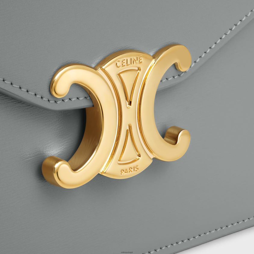 mulheres acessórios CELINE carteira com corrente margo em couro de bezerro brilhante zinco T204R315