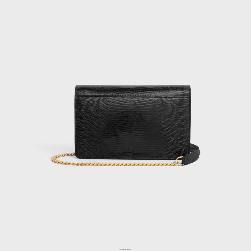 mulheres acessórios CELINE carteira com corrente margo em lagarto preto T204R359