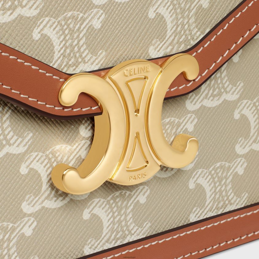 mulheres acessórios CELINE carteira com corrente margo em lona triomphe e couro de bezerro Greg T204R351