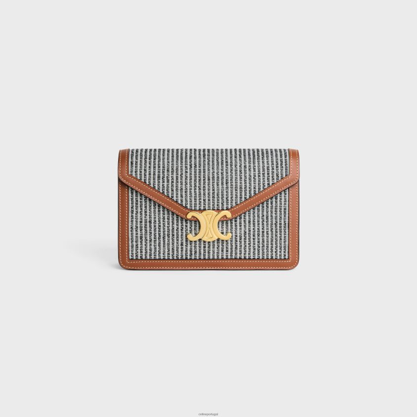 mulheres acessórios CELINE carteira com corrente margo em tecido listrado e couro de bezerro antracite T204R357