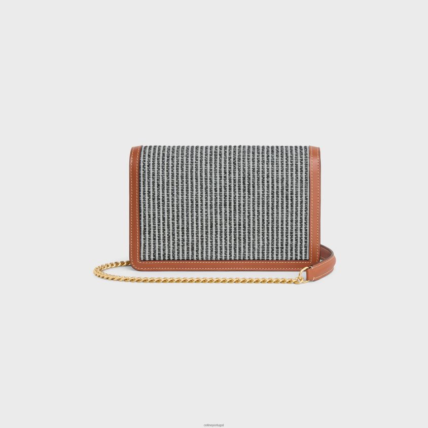 mulheres acessórios CELINE carteira com corrente margo em tecido listrado e couro de bezerro antracite T204R357