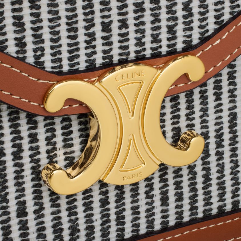 mulheres acessórios CELINE carteira com corrente margo em tecido listrado e couro de bezerro antracite T204R357