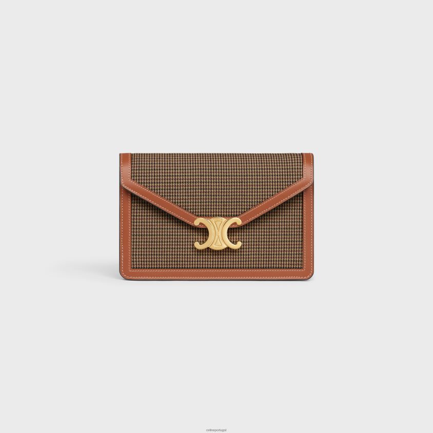 mulheres acessórios CELINE carteira com corrente margo em tecido pied de poule e couro de bezerro multicolorido T204R356