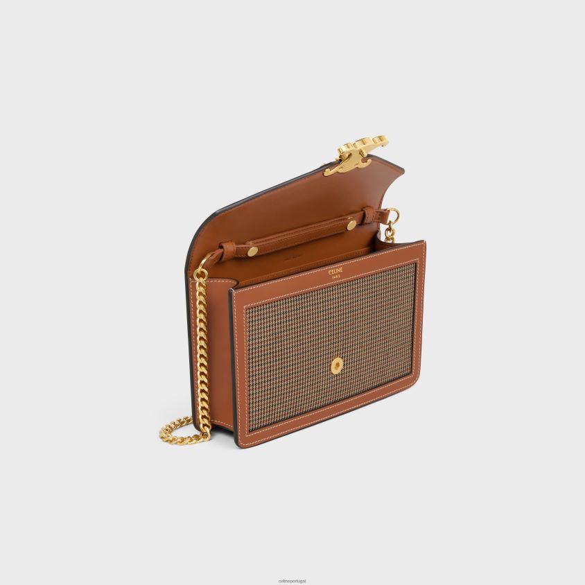 mulheres acessórios CELINE carteira com corrente margo em tecido pied de poule e couro de bezerro multicolorido T204R356