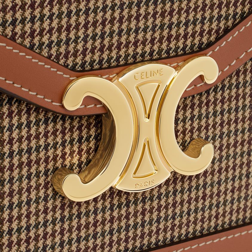 mulheres acessórios CELINE carteira com corrente margo em tecido pied de poule e couro de bezerro multicolorido T204R356