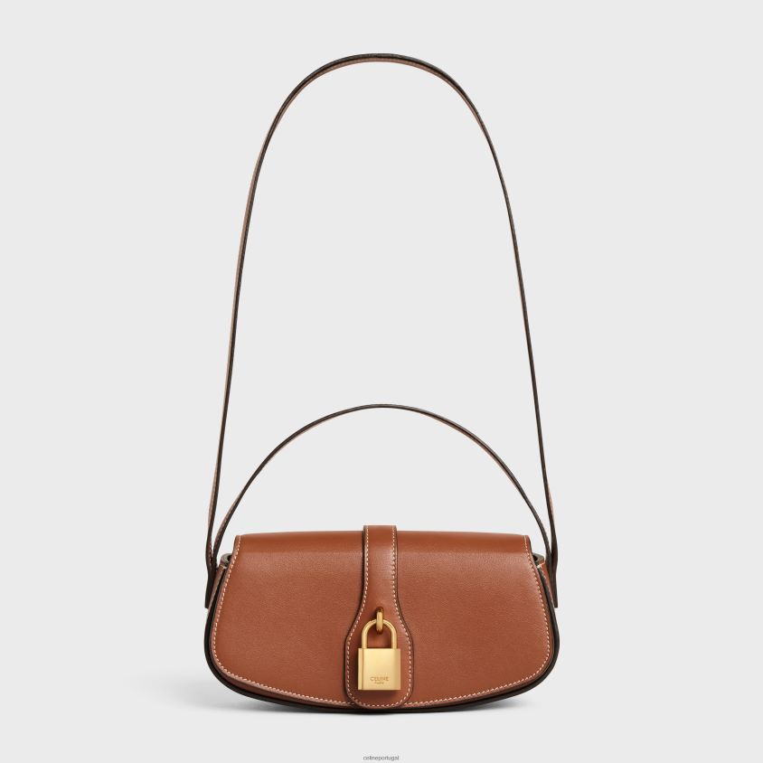 mulheres acessórios CELINE clutch com alça tabou em couro de bezerro liso bronzeado T204R397