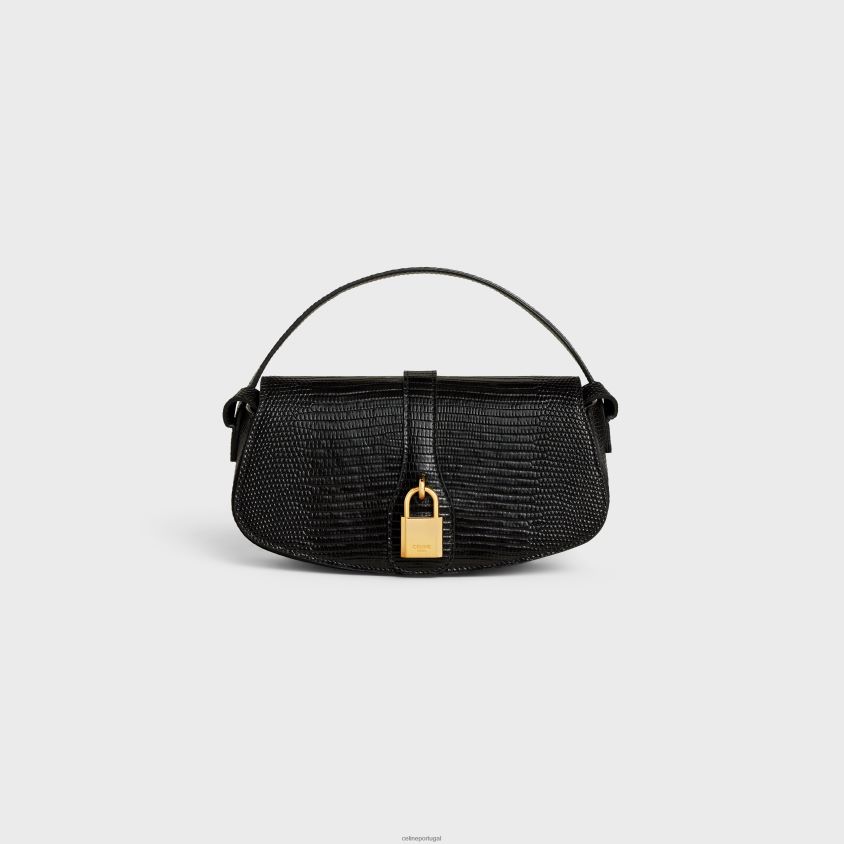 mulheres acessórios CELINE clutch com alça tabou em lagarto preto T204R396