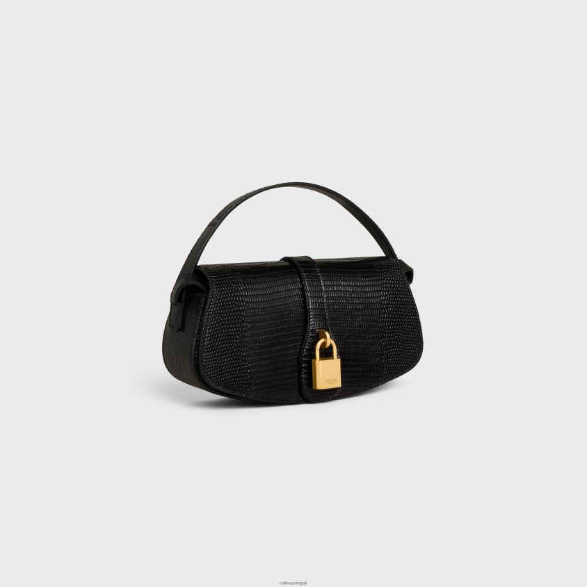mulheres acessórios CELINE clutch com alça tabou em lagarto preto T204R396
