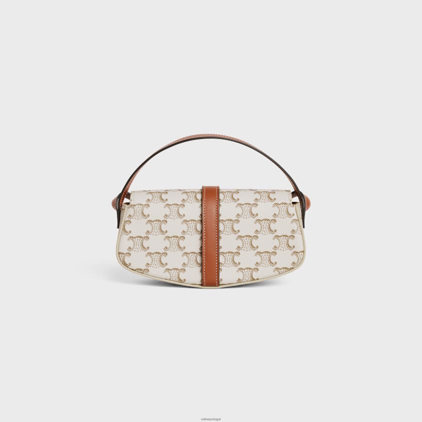 mulheres acessórios CELINE clutch com alça tabou em lona triomphe e couro de bezerro branco/bronzeado T204R345