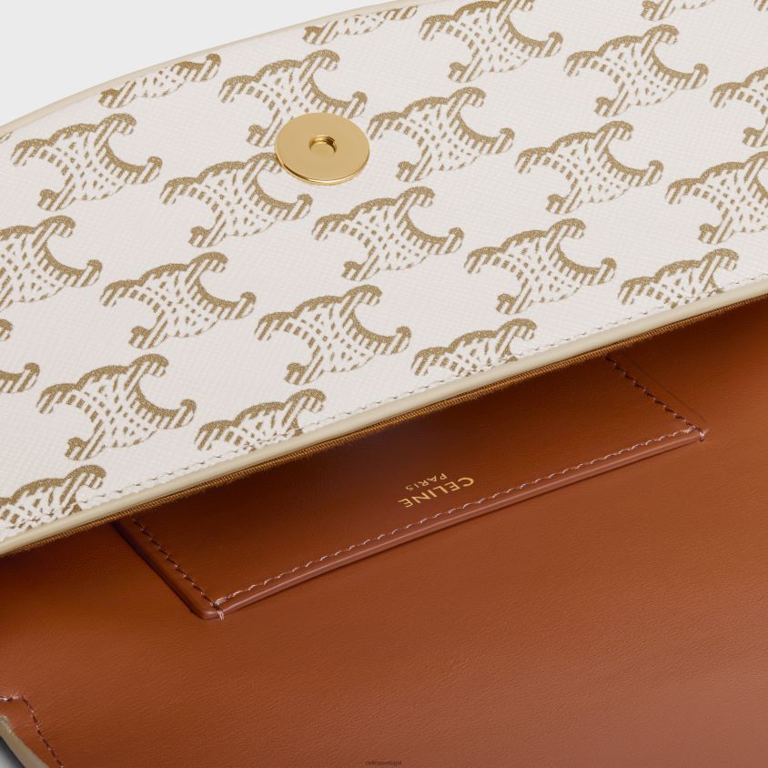 mulheres acessórios CELINE clutch com alça tabou em lona triomphe e couro de bezerro branco/bronzeado T204R345