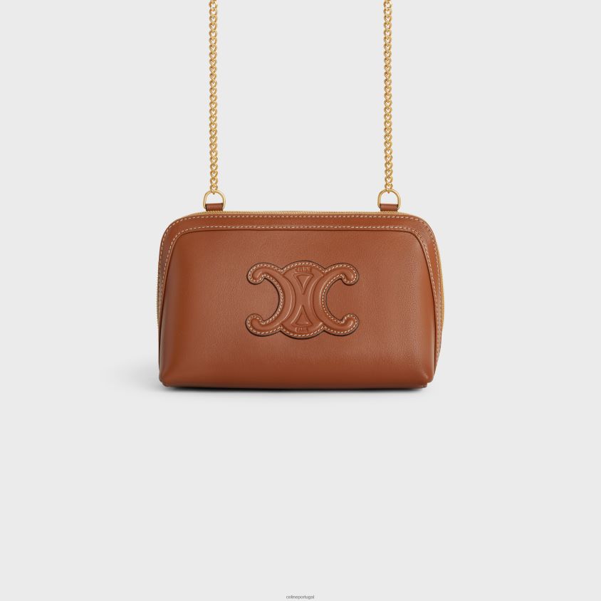 mulheres acessórios CELINE clutch com corrente cuir triomphe em couro de bezerro liso bronzeado T204R336