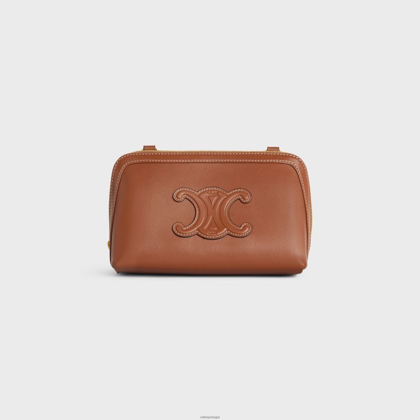 mulheres acessórios CELINE clutch com corrente cuir triomphe em couro de bezerro liso bronzeado T204R336