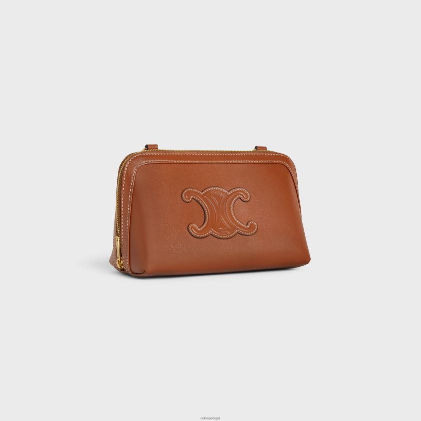 mulheres acessórios CELINE clutch com corrente cuir triomphe em couro de bezerro liso bronzeado T204R336