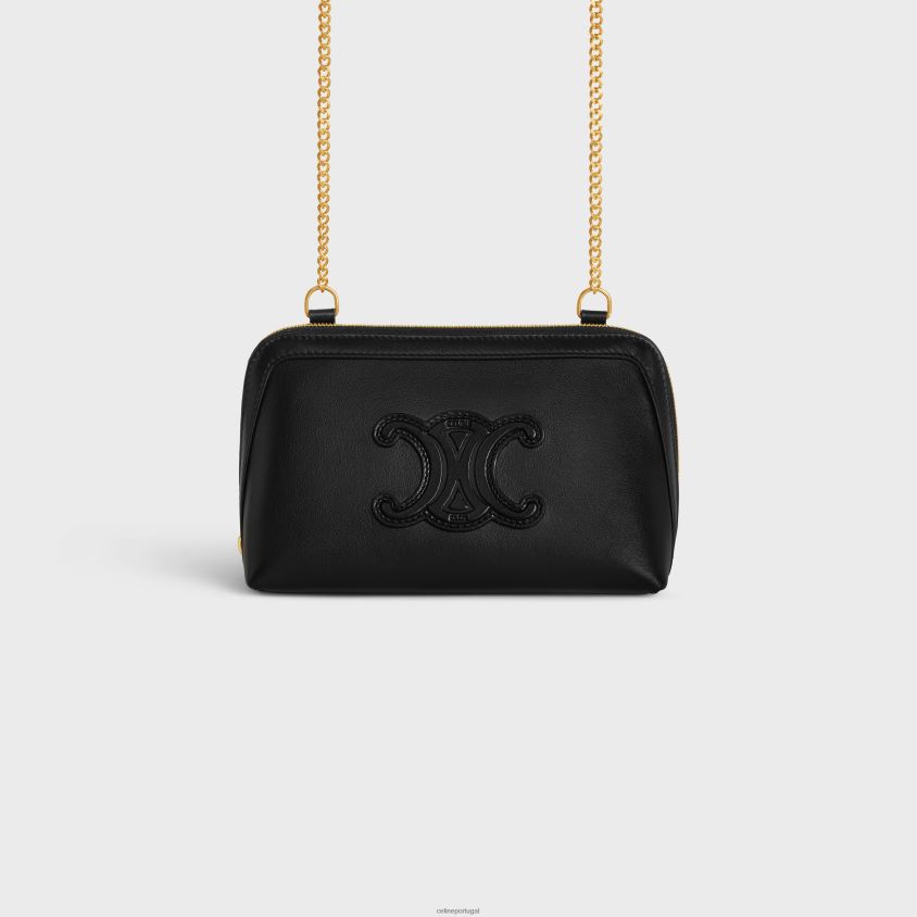 mulheres acessórios CELINE clutch com corrente cuir triomphe em couro de bezerro liso preto T204R335