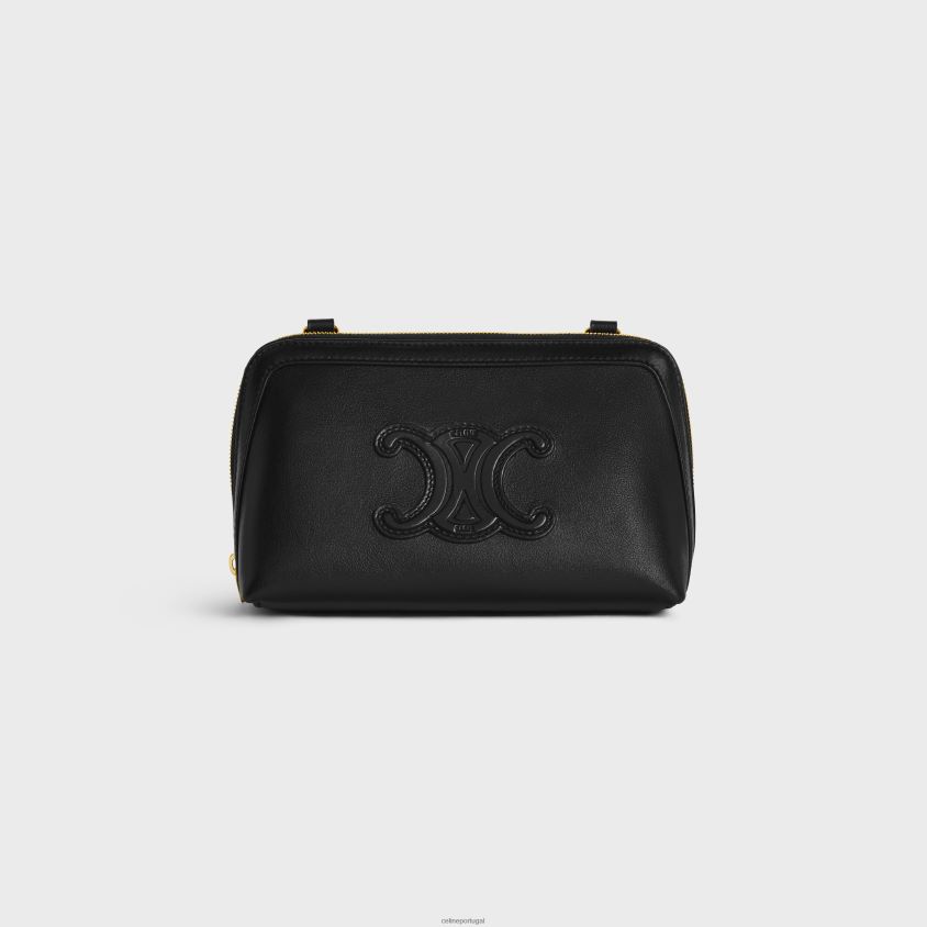 mulheres acessórios CELINE clutch com corrente cuir triomphe em couro de bezerro liso preto T204R335