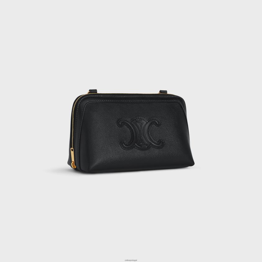 mulheres acessórios CELINE clutch com corrente cuir triomphe em couro de bezerro liso preto T204R335