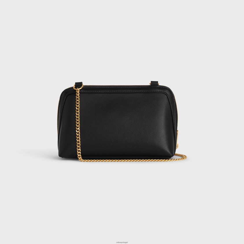 mulheres acessórios CELINE clutch com corrente cuir triomphe em couro de bezerro liso preto T204R335