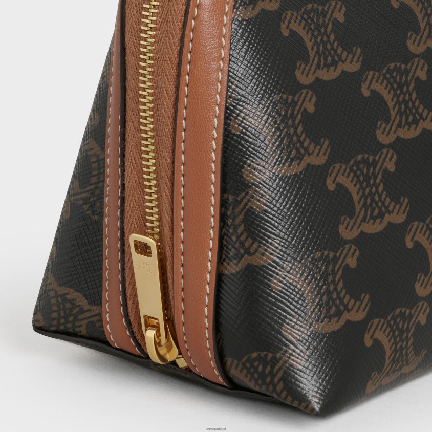 mulheres acessórios CELINE clutch com corrente em lona triomphe e pele de cordeiro bronzeado T204R384