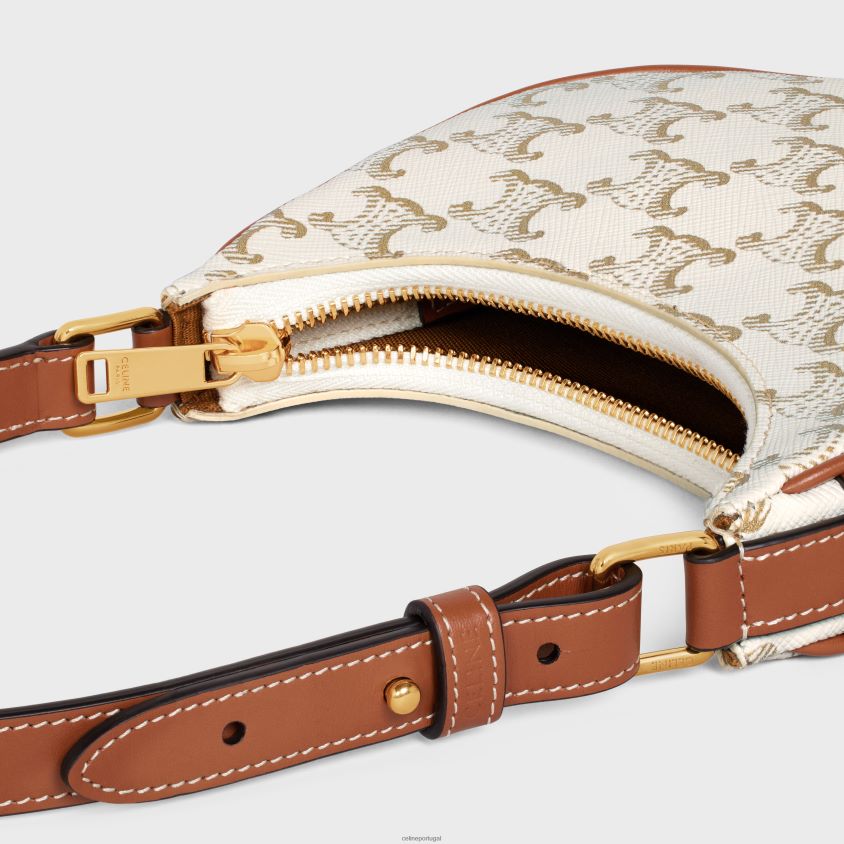 mulheres acessórios CELINE mini ava em lona triomphe e couro de bezerro branco/bronzeado T204R385