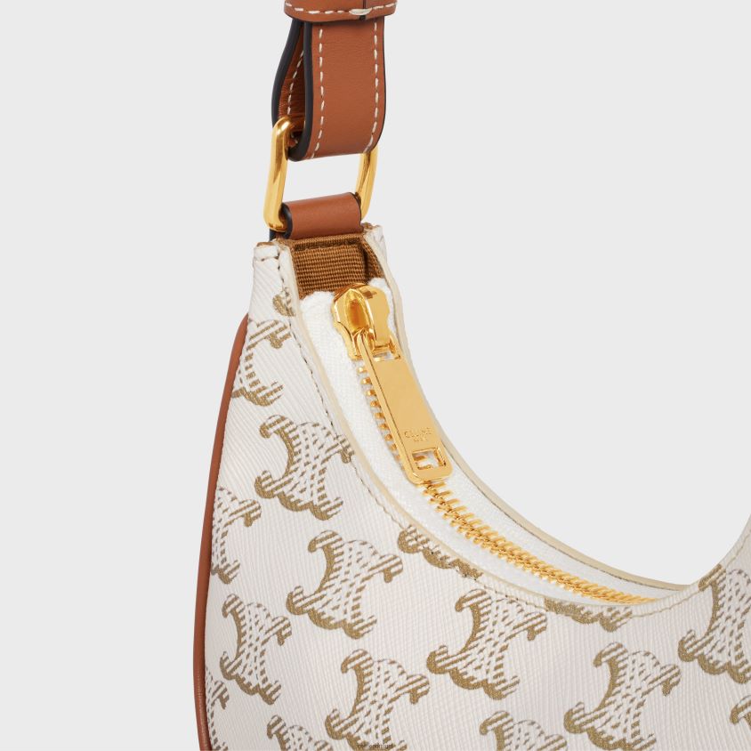 mulheres acessórios CELINE mini ava em lona triomphe e couro de bezerro branco/bronzeado T204R385