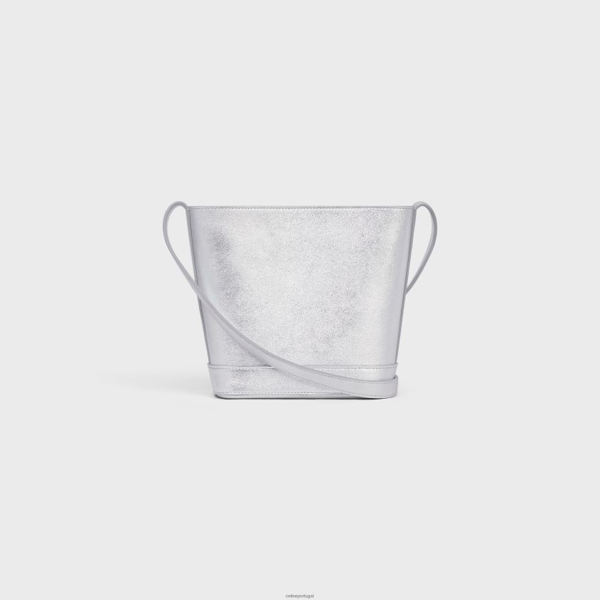 mulheres acessórios CELINE mini balde cuir triomphe em couro de bezerro laminado prata T204R381