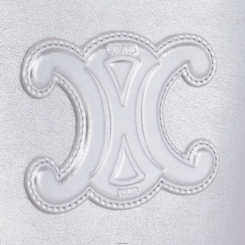 mulheres acessórios CELINE mini balde cuir triomphe em couro de bezerro laminado prata T204R381